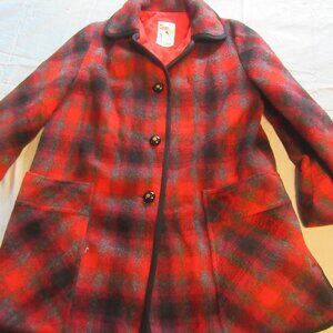 Womens Vtg M Liman Penguin Wool Plaid Button Up Coat / Jacket Sz L